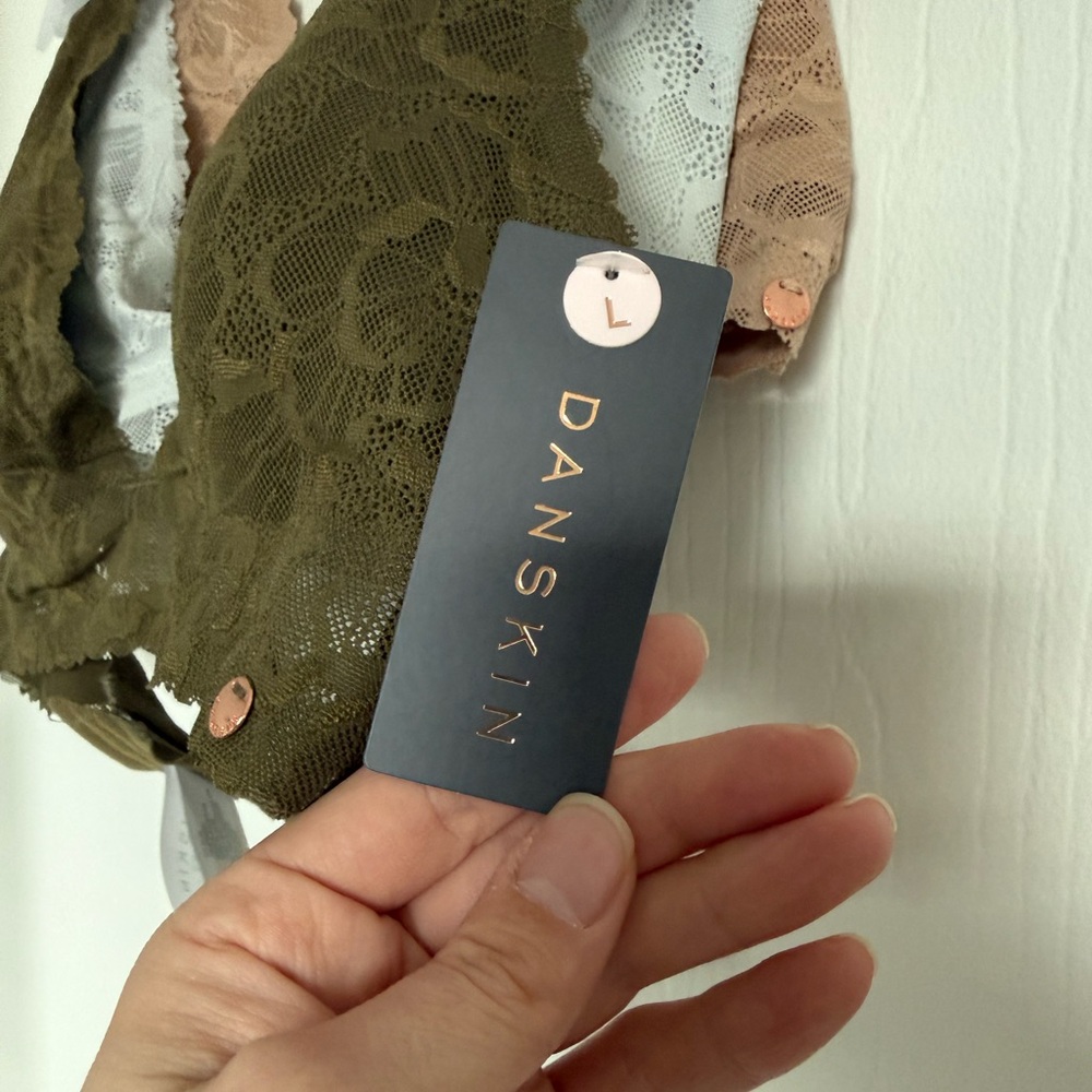 Danskin Lace Bralette Trio - Olive, Tan, Gray - Picture 6 of 7